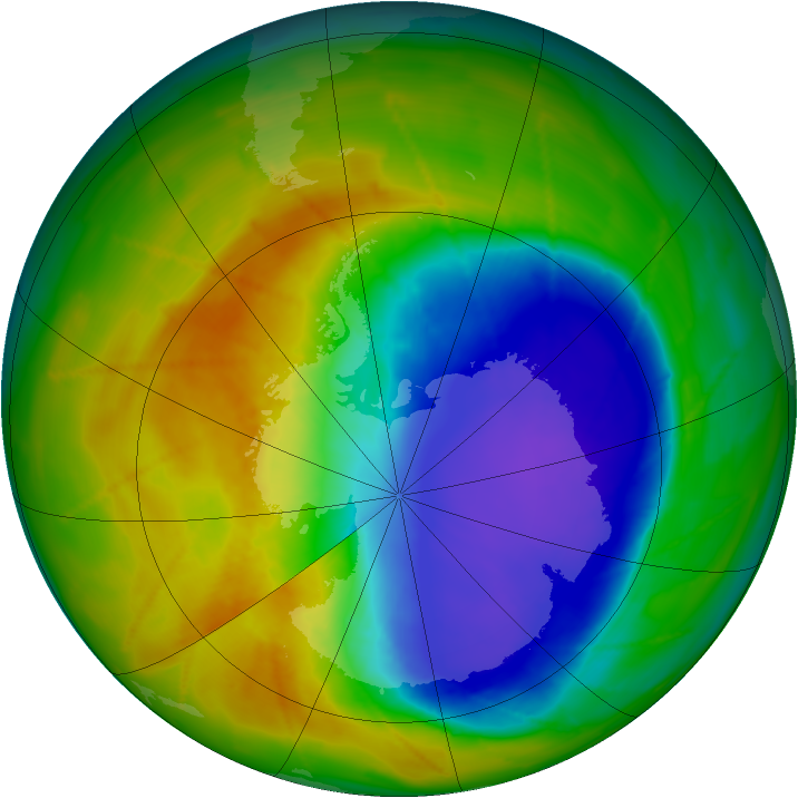 Antarctic ozone map for 19 October 2009